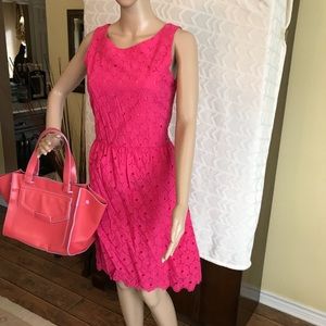 Pink eyelet sleeveless dress w/orange lining